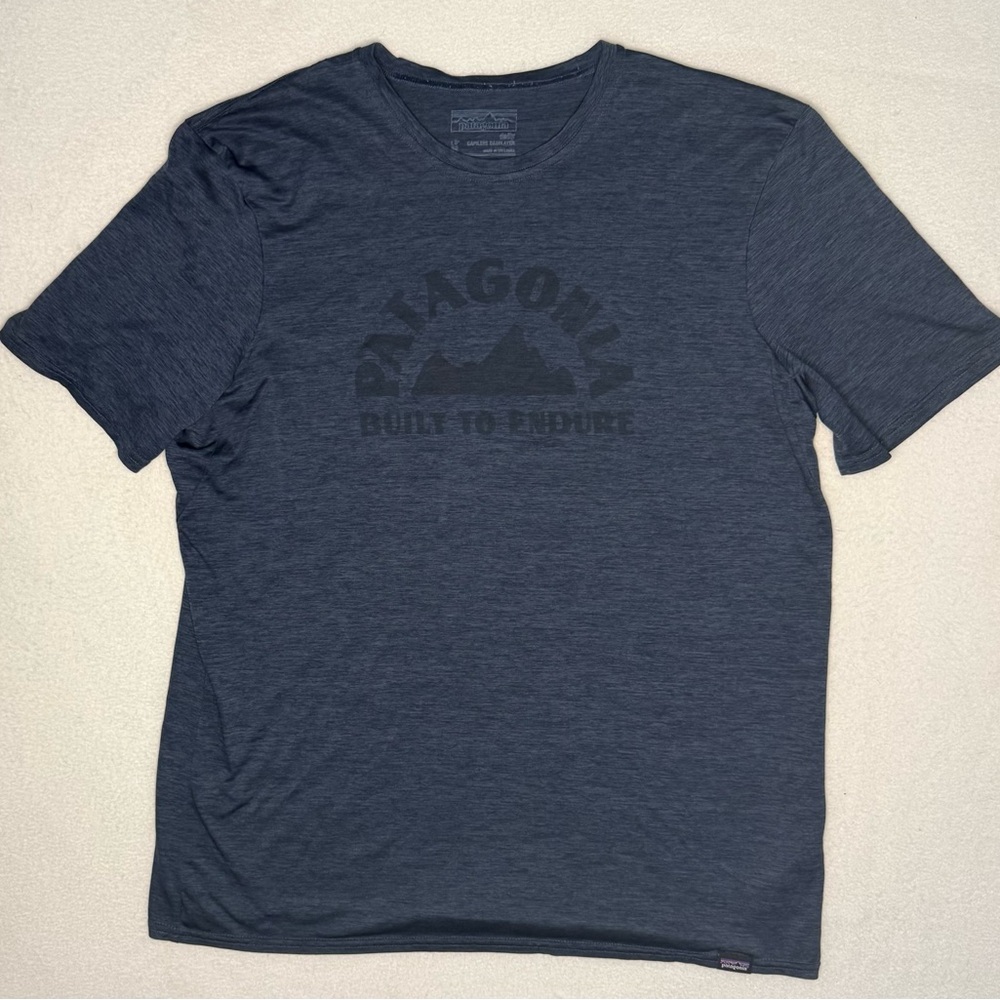 Patagonia “Built to Endure” Capilene Short Sleeve Navy M Loose Fit Base layer